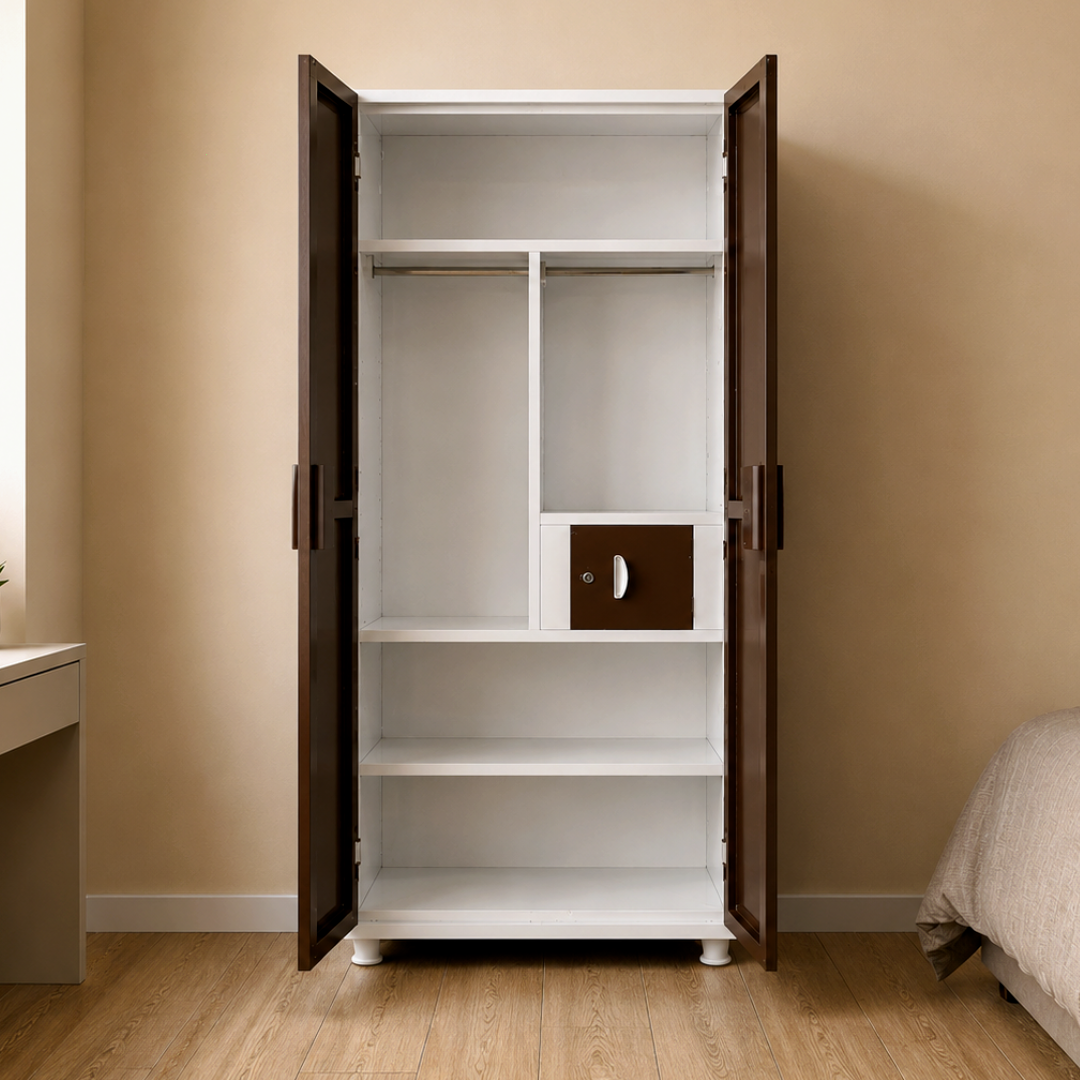 Premium 2-Door Steel Wardrobe – Smart Storage Solution | Home Steel Almirah – open view