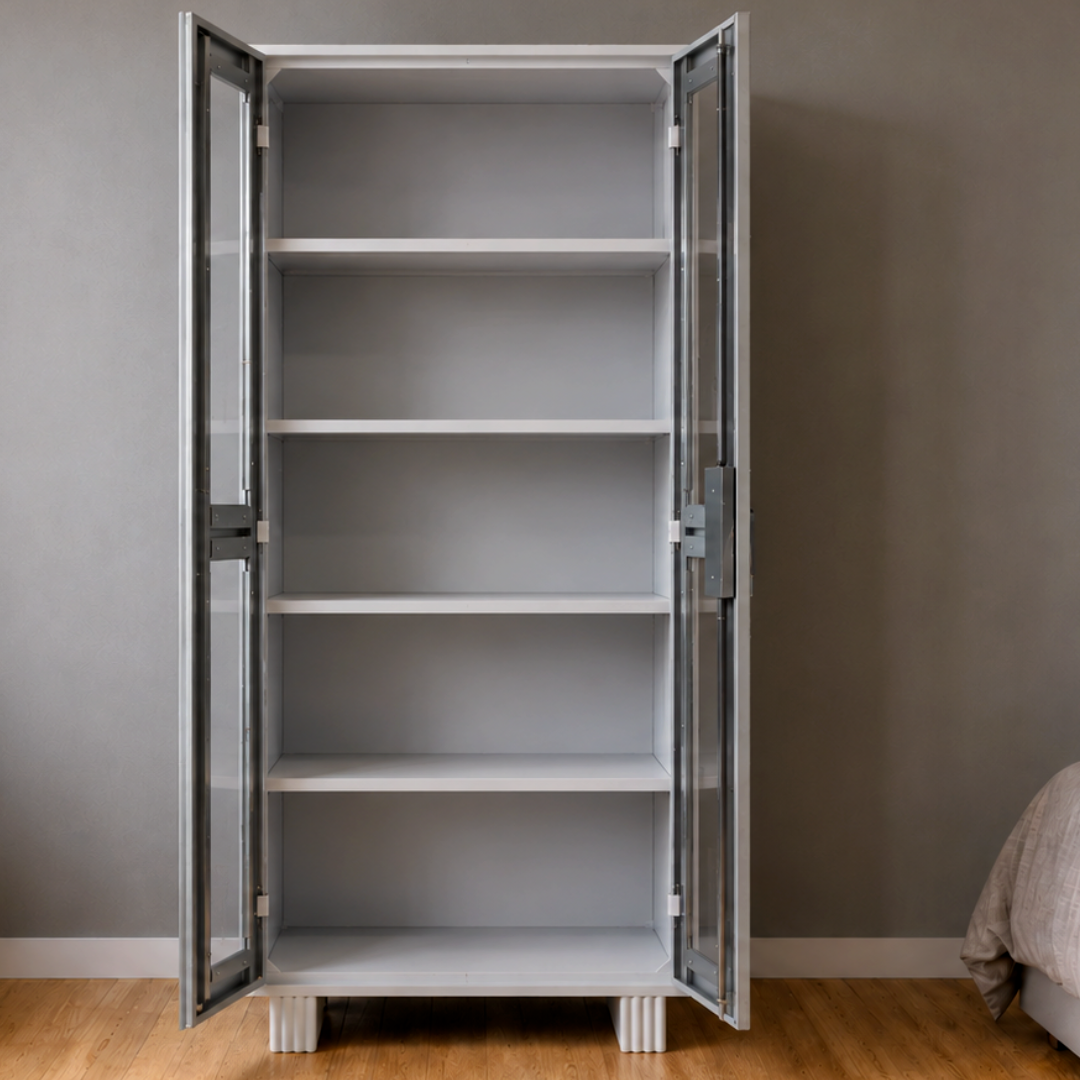 Secure-X Glass Door Showcase Steel Almirah – open view