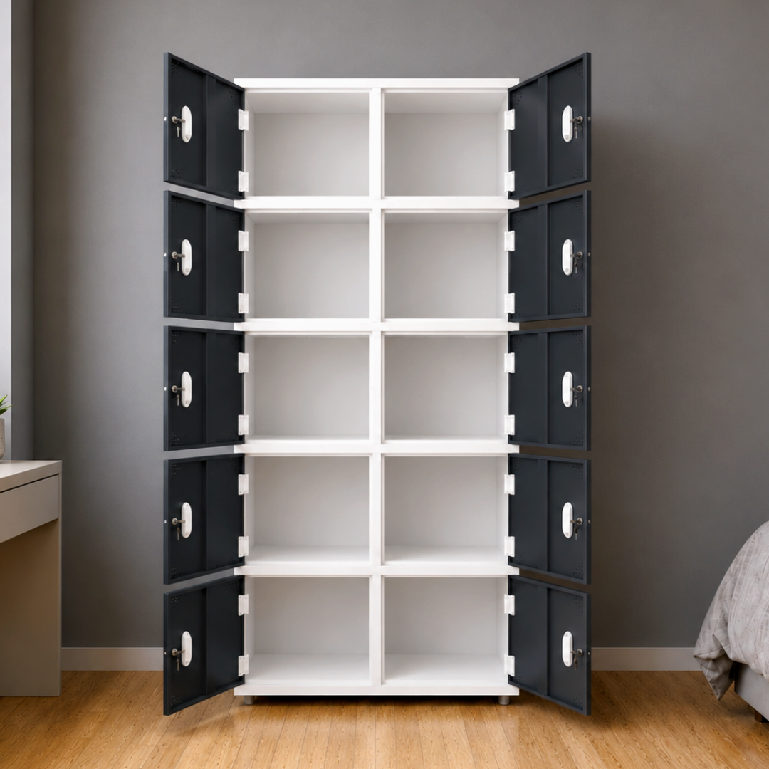 Secure-X 10 Door Steel Locker Cabinet – open view